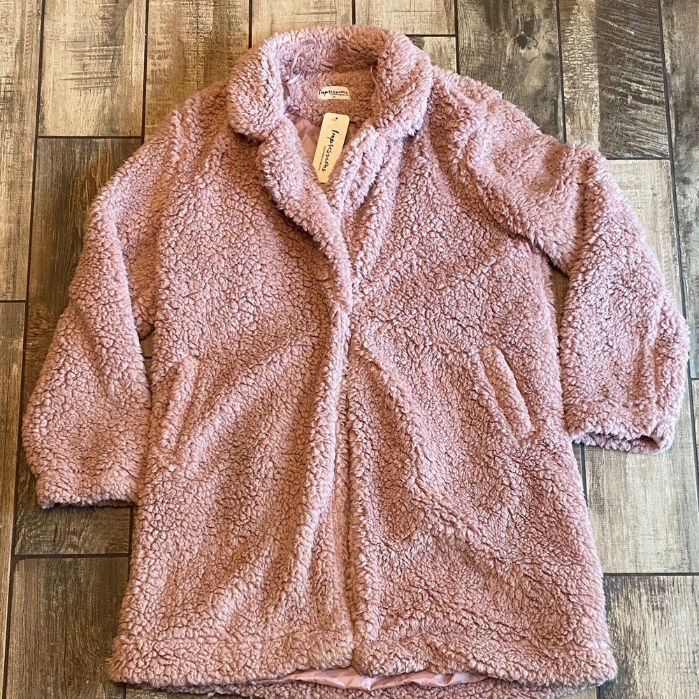 Impressions Pink Sherpa Puffer Coat 🆕 - Picture 2 of 16